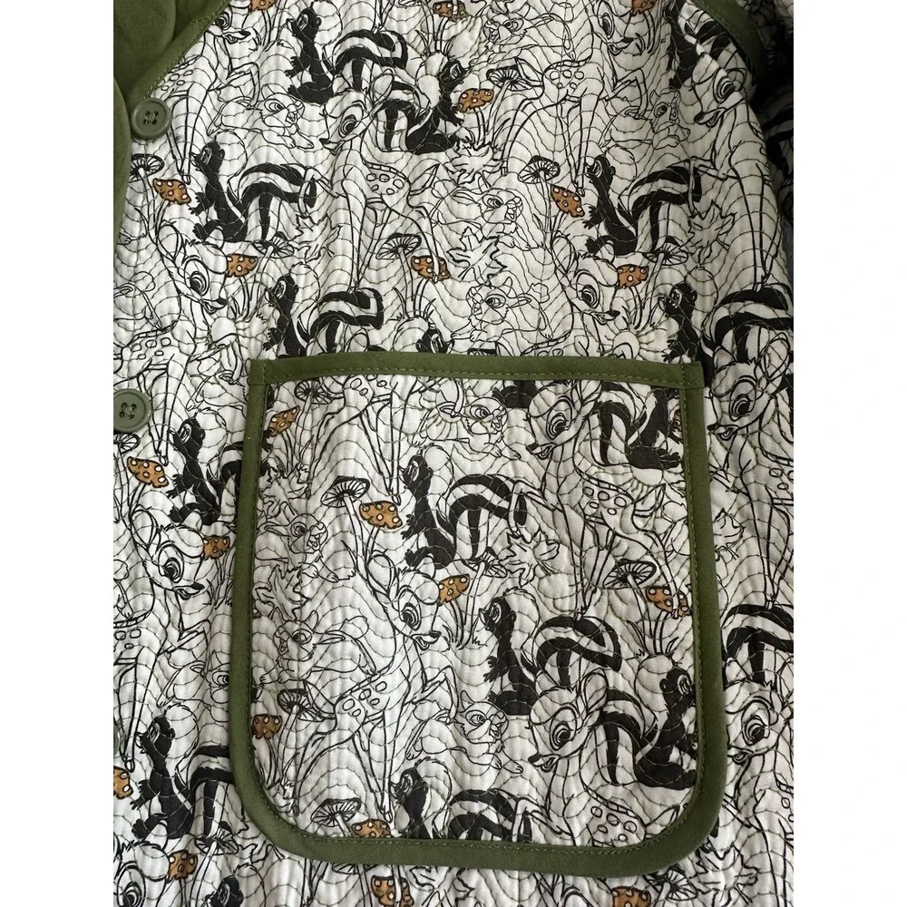 DISNEY M Quilted Bambi Flower Thumper Lined Pocket Boxy Green Jacket *NEW